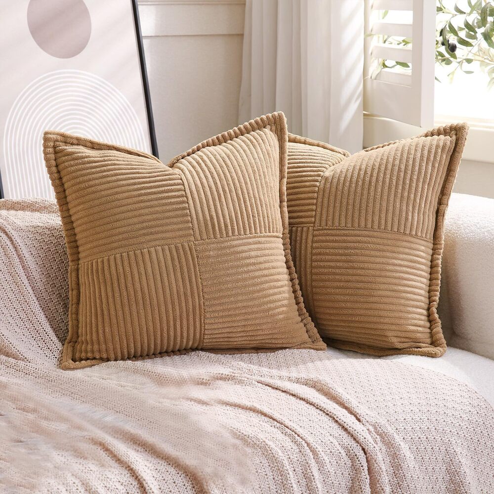 2153 Corduroy Throw Pillow Covers Set of 2 Boho Decorative Khaki 22×22